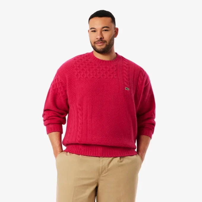 Maglione da uomo in lana con effetto patchwork e vestibilità comoda Maglione da uomo in lana con effetto patchwork e vestibilità comoda