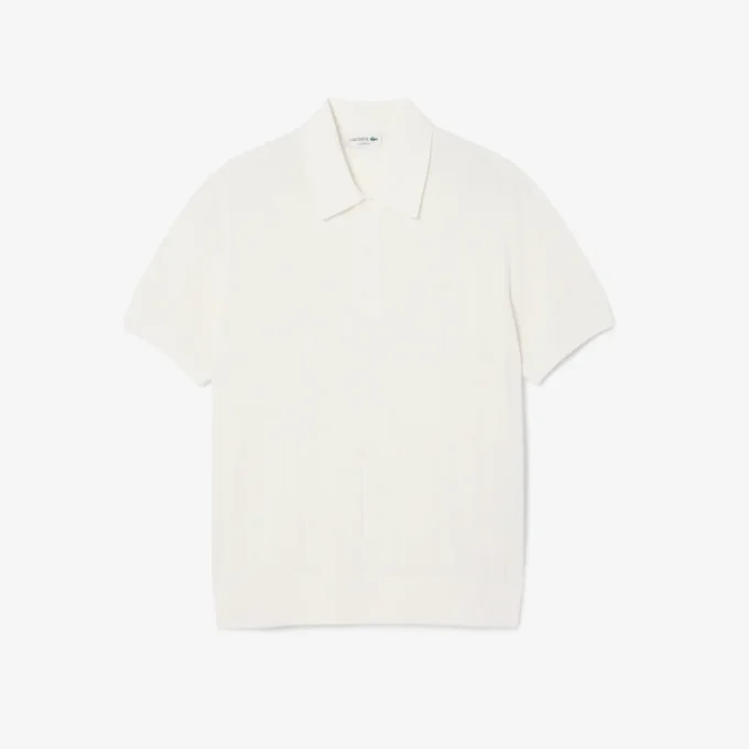 Maglione da uomo in maglia a costine fluida con collo a polo Maglione da uomo in maglia a costine fluida con collo a polo