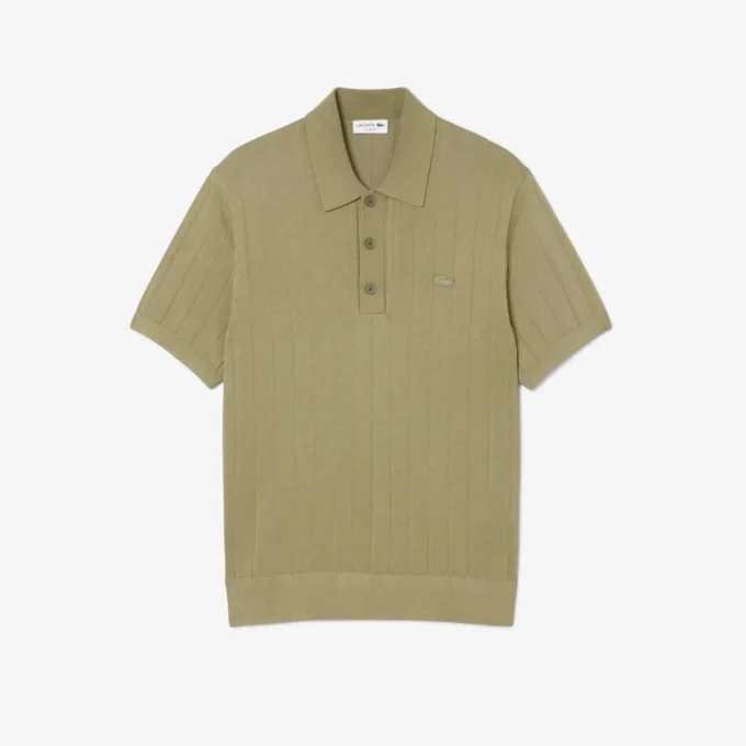 Maglione da uomo in maglia a costine fluida con collo a polo Maglione da uomo in maglia a costine fluida con collo a polo