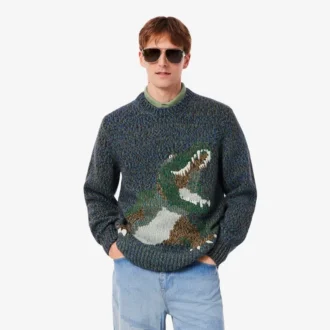Maglione da uomo in maglia intarsio con coccodrillo