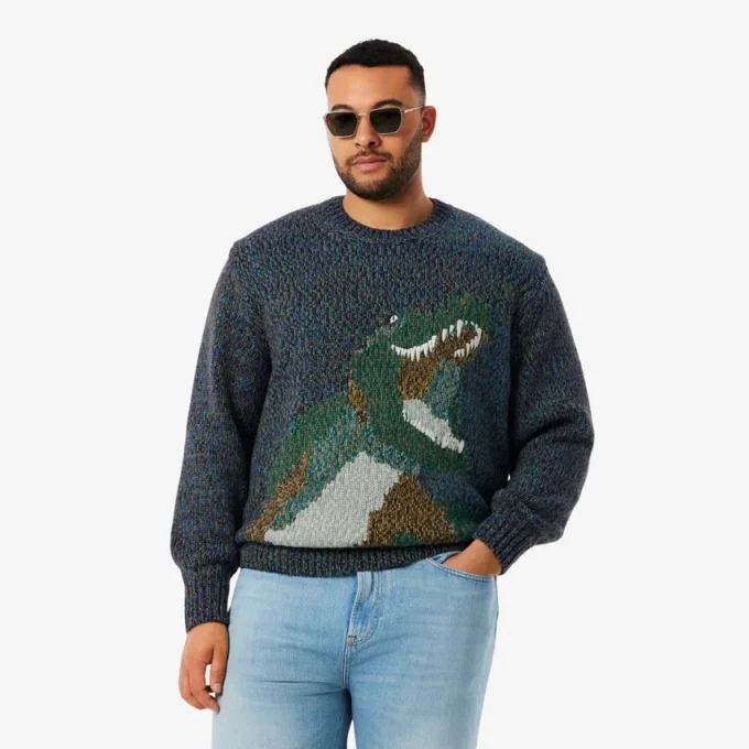 Maglione da uomo in maglia intarsio con coccodrillo Maglione da uomo in maglia intarsio con coccodrillo