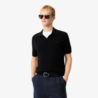 Maglione da uomo in misto cotone con collo a polo aperto