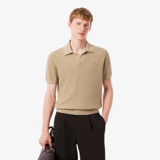 Maglione da uomo in misto cotone con collo a polo aperto