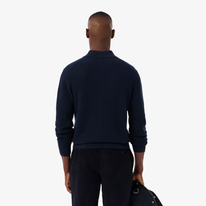 Maglione da uomo in misto cotone e lana con collo a polo e mezza zip Maglione da uomo in misto cotone e lana con collo a polo e mezza zip