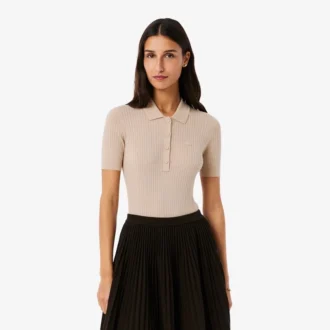 Maglione in lana merino con collo a polo in maglia a coste 3D
