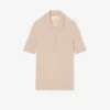 Maglione in lana merino con collo a polo in maglia a coste 3D Maglione in lana merino con collo a polo in maglia a coste 3D