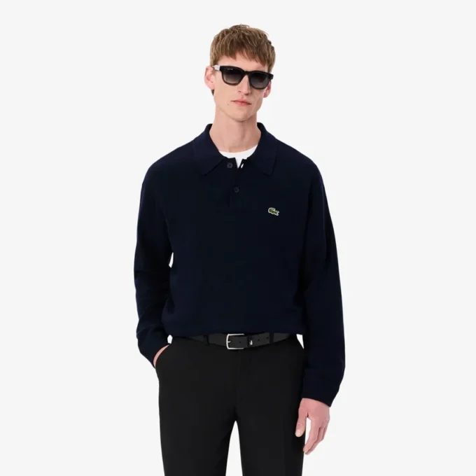 Maglione polo da uomo in lana dalla vestibilità comoda Maglione polo da uomo in lana dalla vestibilità comoda