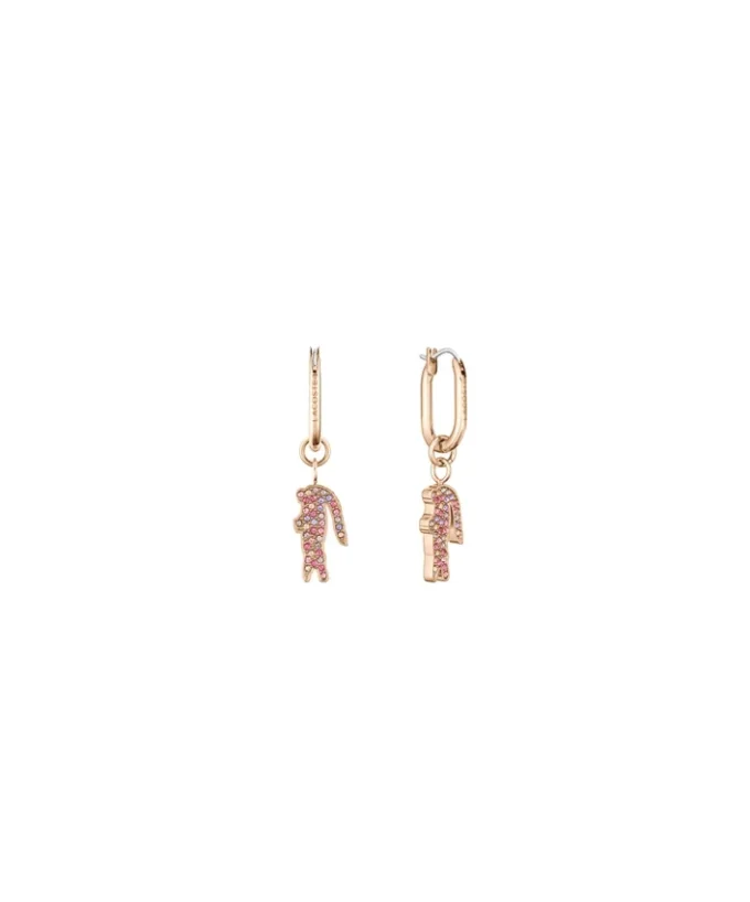 Orecchini in oro con pendente a forma di coccodrillo in cristallo rosa Orecchini in oro con pendente a forma di coccodrillo in cristallo rosa