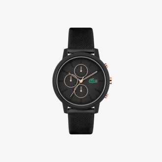Orologio Lacoste.12.12 Chrono in silicone nero e oro garofano