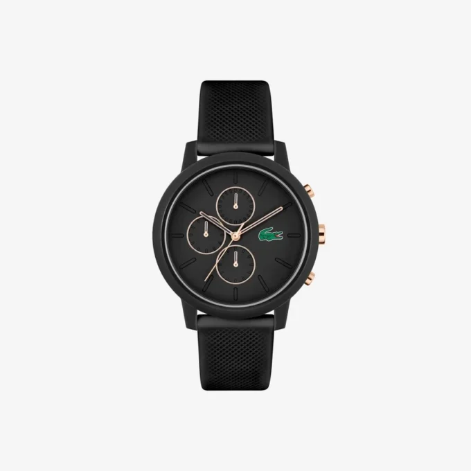 Orologio Lacoste.12.12 Chrono in silicone nero e oro garofano