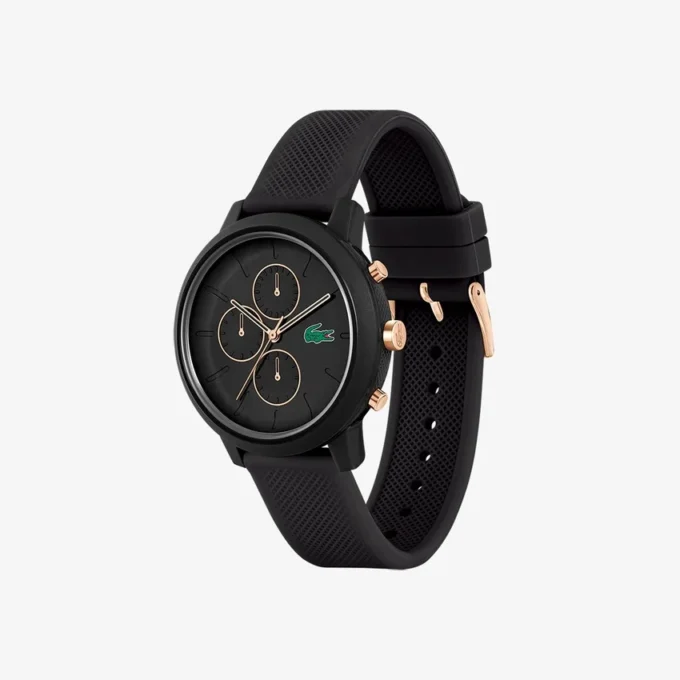 Orologio Lacoste.12.12 Chrono in silicone nero e oro garofano