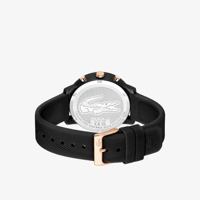 Orologio Lacoste.12.12 Chrono in silicone nero e oro garofano