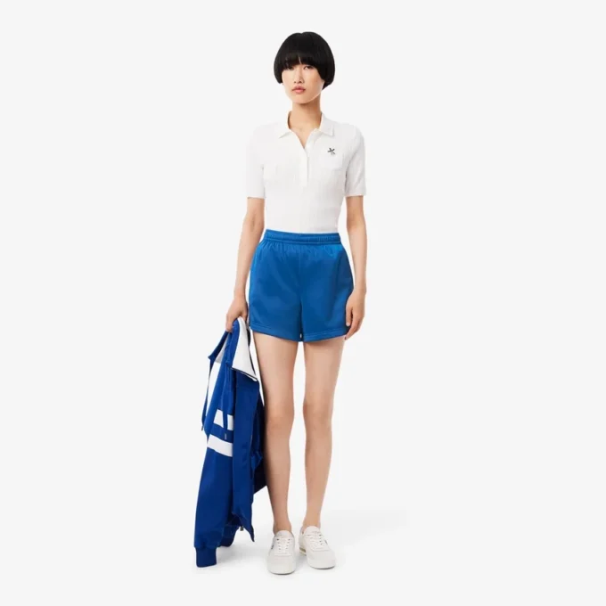 Pantaloncini da donna in jersey satinato a righe pointelle Pantaloncini da donna in jersey satinato a righe pointelle