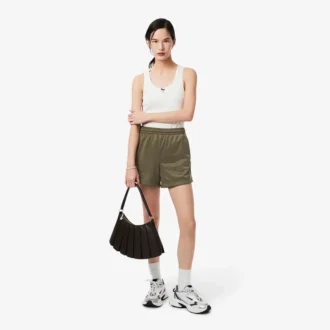 Pantaloncini da donna in jersey satinato a righe pointelle
