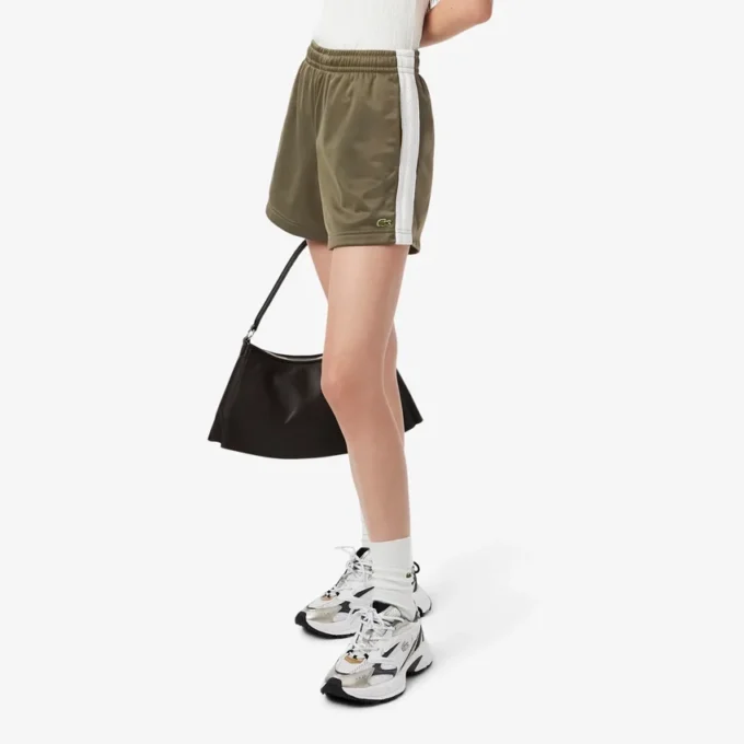 Pantaloncini da donna in jersey satinato a righe pointelle Pantaloncini da donna in jersey satinato a righe pointelle