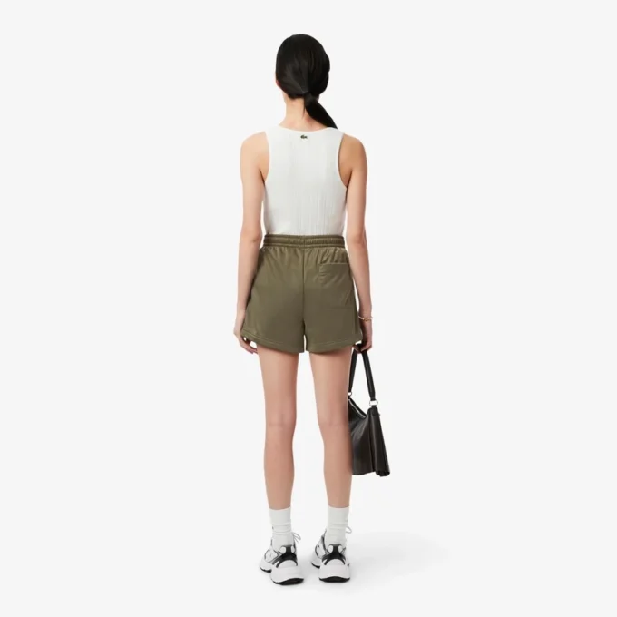 Pantaloncini da donna in jersey satinato a righe pointelle Pantaloncini da donna in jersey satinato a righe pointelle