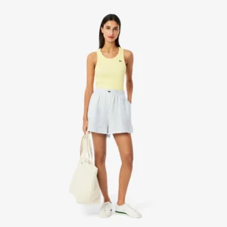 Pantaloncini da donna in lino a righe dal taglio comodo