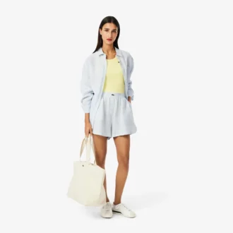 Pantaloncini da donna in lino a righe dal taglio comodo