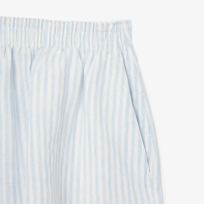 Pantaloncini da donna in lino a righe dal taglio comodo Pantaloncini da donna in lino a righe dal taglio comodo