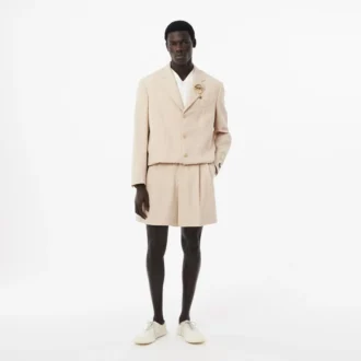 Pantaloncini da uomo in lana aderenti da passerella
