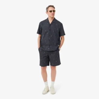 Pantaloncini in cotone a righe con stampa coccodrillo