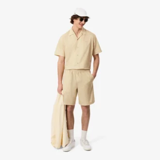 Pantaloncini in cotone a righe con stampa coccodrillo Pantaloncini in cotone a righe con stampa coccodrillo