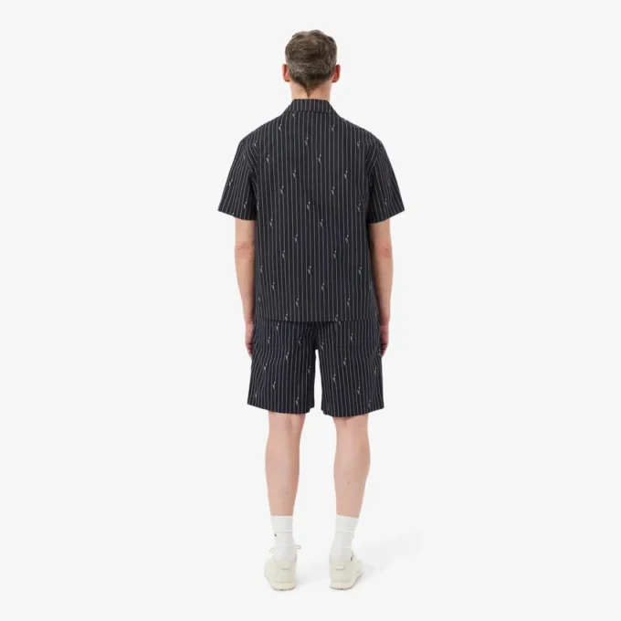 Pantaloncini in cotone a righe con stampa coccodrillo Pantaloncini in cotone a righe con stampa coccodrillo