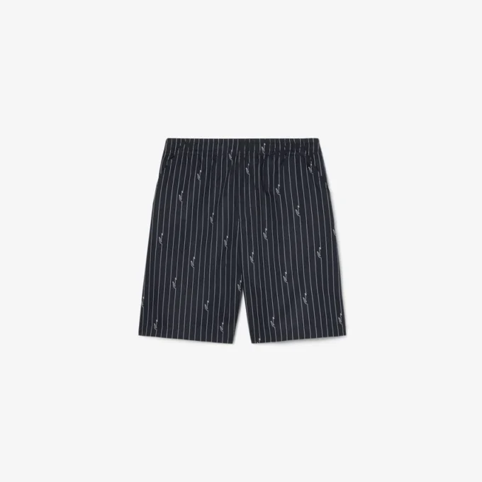Pantaloncini in cotone a righe con stampa coccodrillo Pantaloncini in cotone a righe con stampa coccodrillo