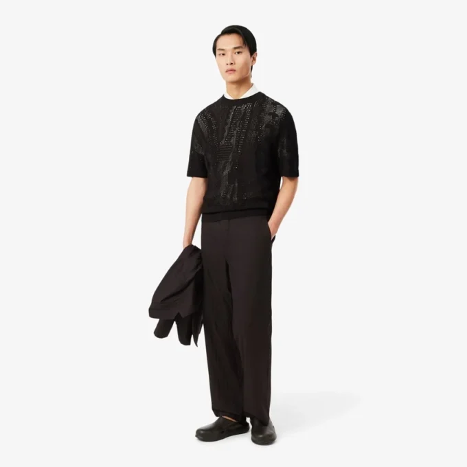 Pantaloni da completo in cotone a righe con vestibilità dritta Pantaloni da completo in cotone a righe con vestibilità dritta