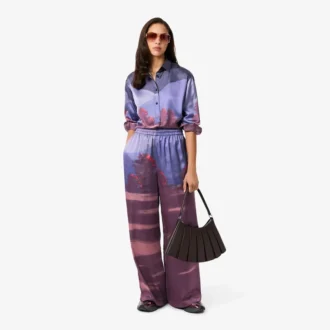 Pantaloni da donna oversize con stampa paesaggistica