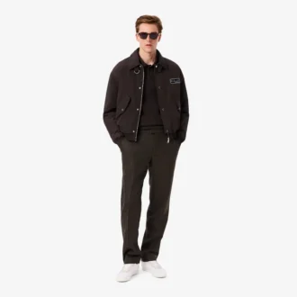 Pantaloni da uomo in lana a vita dritta con motivo a chevron