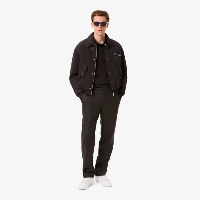 Pantaloni da uomo in lana a vita dritta con motivo a chevron