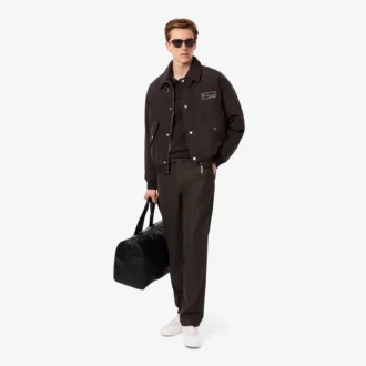 Pantaloni da uomo in lana a vita dritta con motivo a chevron