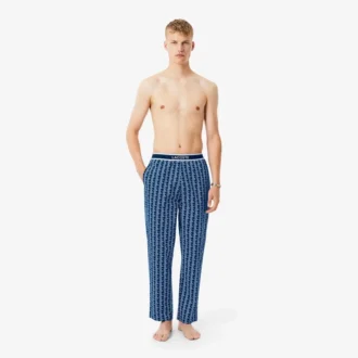 Pantaloni pigiama da uomo in popeline con monogramma