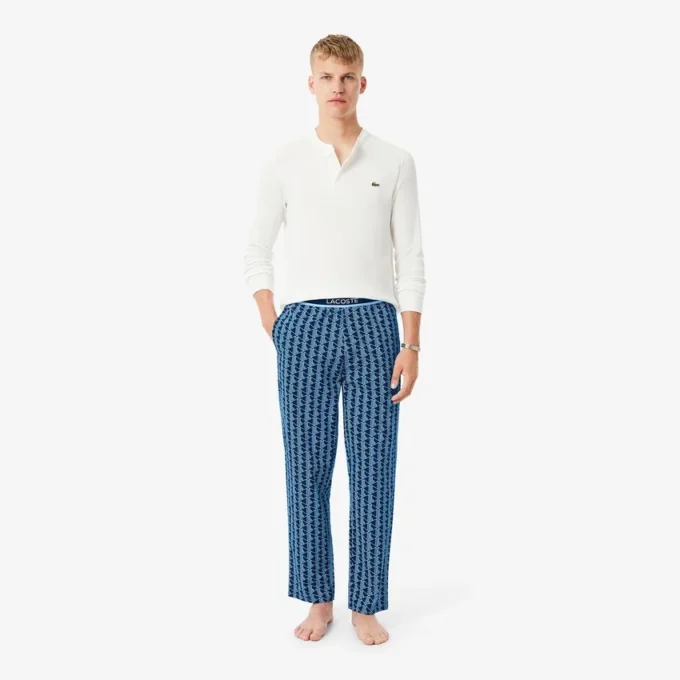 Pantaloni pigiama da uomo in popeline con monogramma Pantaloni pigiama da uomo in popeline con monogramma