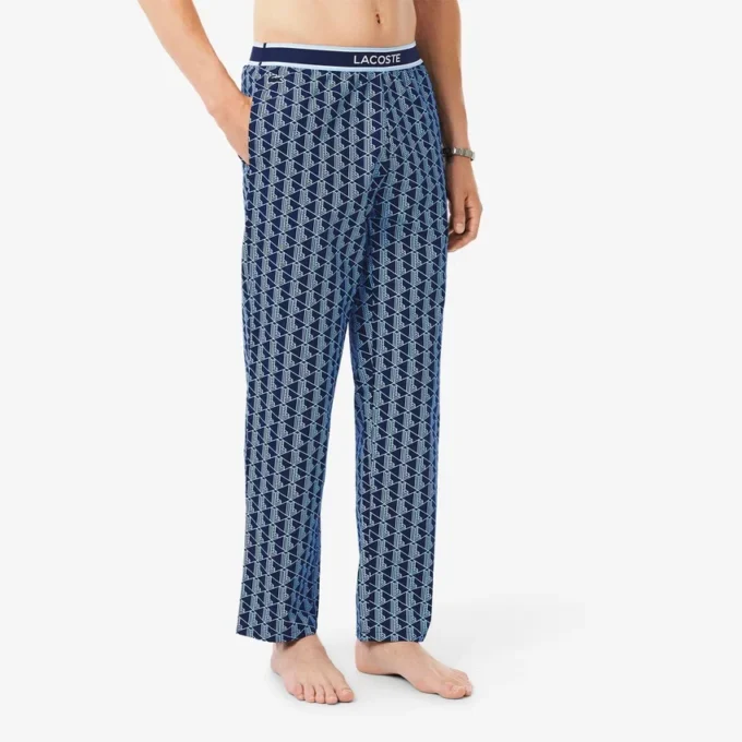 Pantaloni pigiama da uomo in popeline con monogramma Pantaloni pigiama da uomo in popeline con monogramma