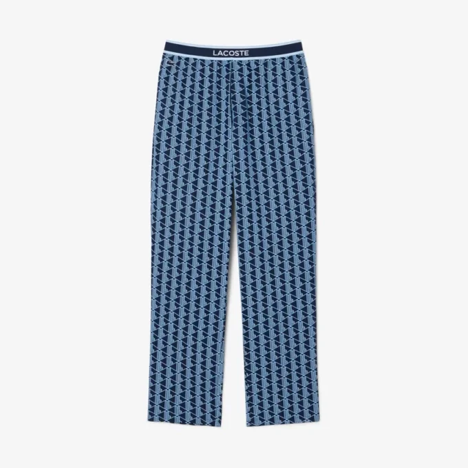Pantaloni pigiama da uomo in popeline con monogramma Pantaloni pigiama da uomo in popeline con monogramma