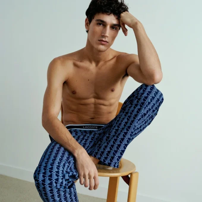 Pantaloni pigiama da uomo in popeline con monogramma Pantaloni pigiama da uomo in popeline con monogramma