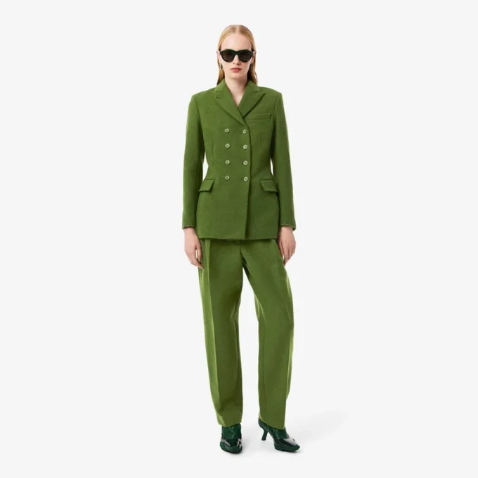 Pantaloni sartoriali in lana fiammata dal taglio dritto della collezione Runway