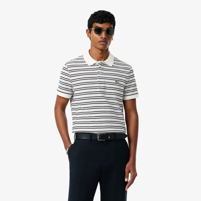 Polo a righe in petit piqué con vestibilità classica Polo a righe in petit piqué con vestibilità classica