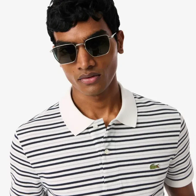 Polo a righe in petit piqué con vestibilità classica Polo a righe in petit piqué con vestibilità classica