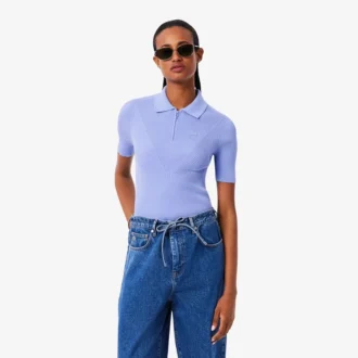 Polo da donna in maglia a coste 3D