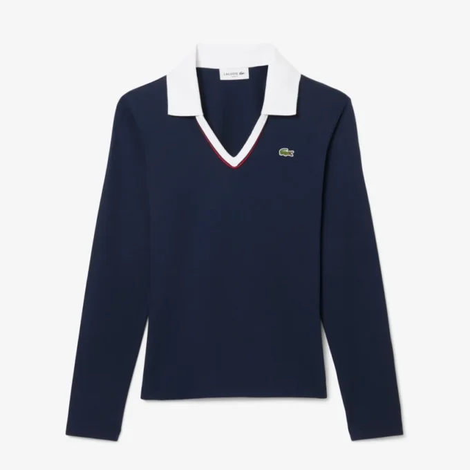 Polo da donna slim fit con dettagli rifiniti e maniche lunghe Polo da donna slim fit con dettagli rifiniti e maniche lunghe
