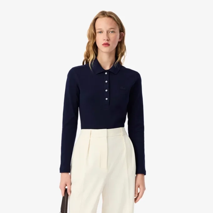 Polo da donna slim fit L.12.12 in tessuto elasticizzato Mini Piqua Polo da donna slim fit L.12.12 in tessuto elasticizzato Mini Piqua