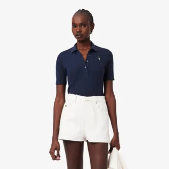 Polo da donna Slim Fit Pointelle con marchio L.12.12