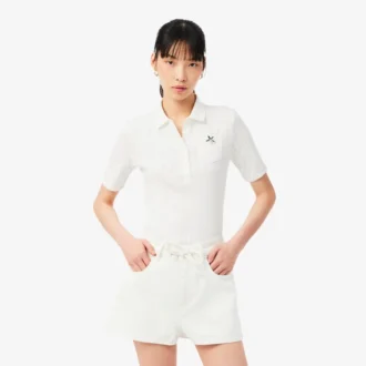Polo da donna Slim Fit Pointelle con marchio L.12.12 Polo da donna Slim Fit Pointelle con marchio L.12.12