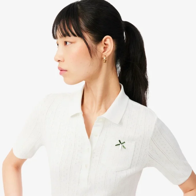 Polo da donna Slim Fit Pointelle con marchio L.12.12 Polo da donna Slim Fit Pointelle con marchio L.12.12