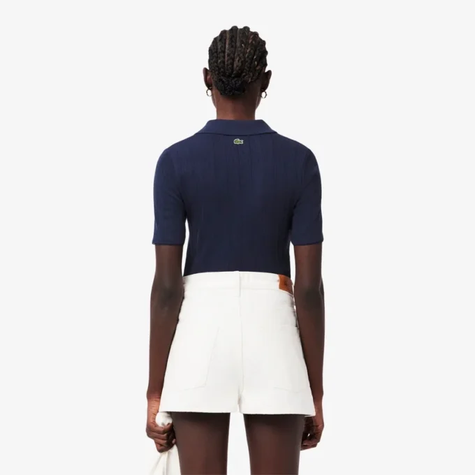 Polo da donna Slim Fit Pointelle con marchio L.12.12 Polo da donna Slim Fit Pointelle con marchio L.12.12