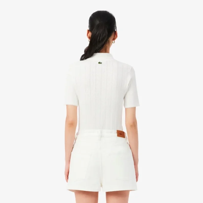 Polo da donna Slim Fit Pointelle con marchio L.12.12 Polo da donna Slim Fit Pointelle con marchio L.12.12