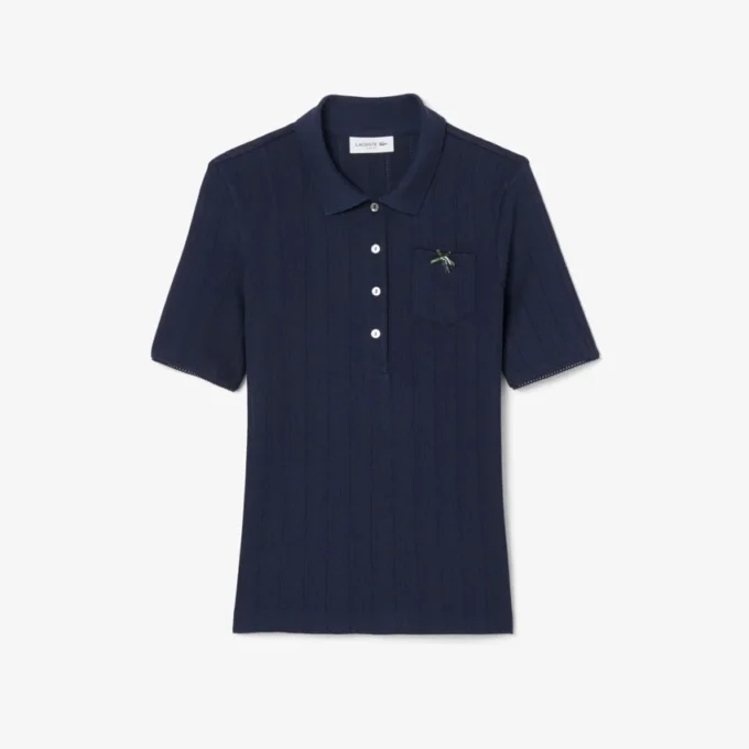 Polo da donna Slim Fit Pointelle con marchio L.12.12 Polo da donna Slim Fit Pointelle con marchio L.12.12